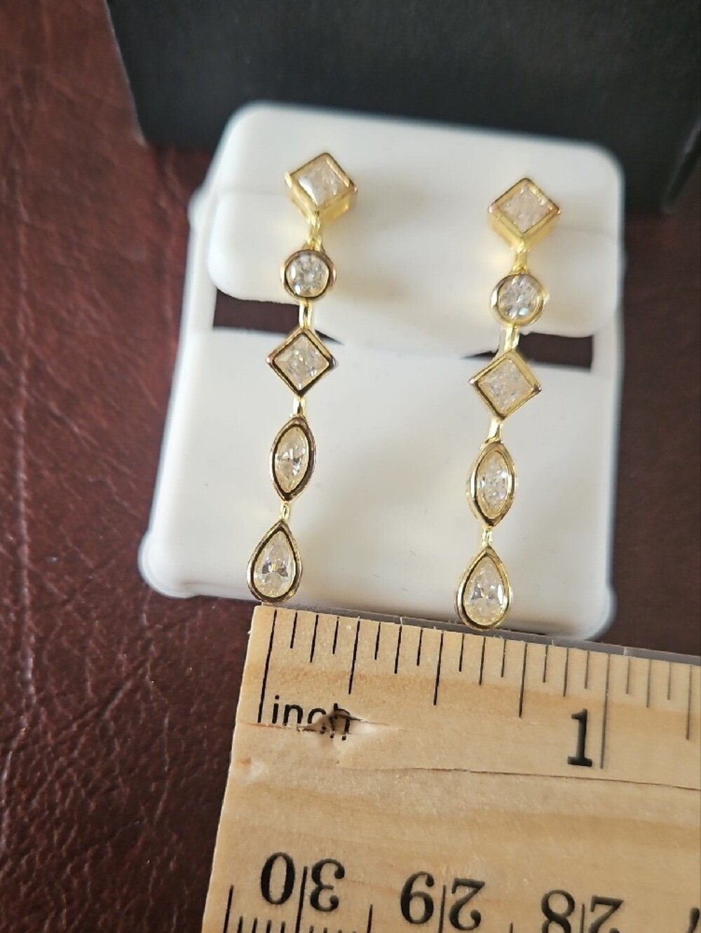 Gold Drop Moissanite Linear Earrings - Picture 5 of 6